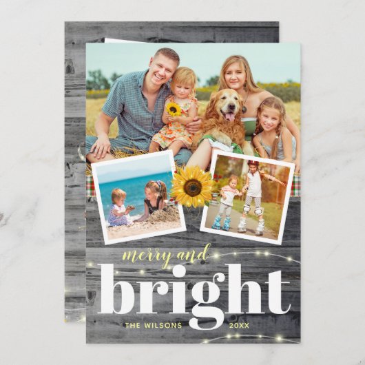 レトロなヴィンテージスタイルのひまわり家族写真コラージュ シーズンカード (正面/裏面)