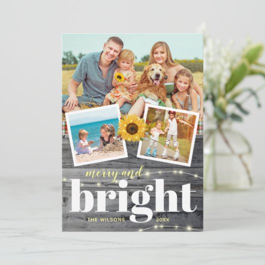 レトロなヴィンテージスタイルのひまわり家族写真コラージュ シーズンカード (スタンド正面)