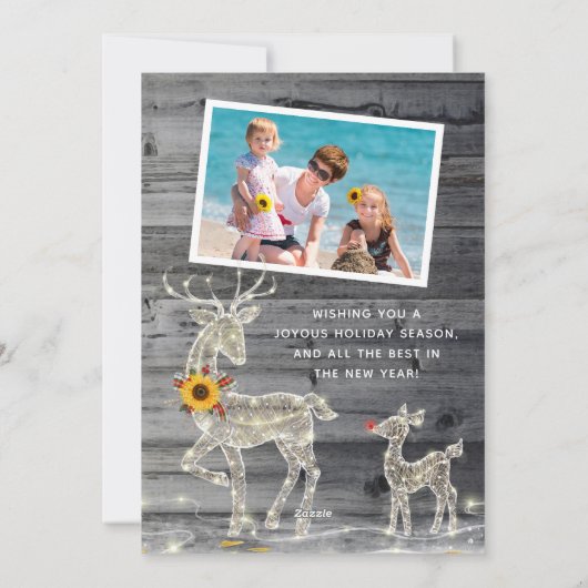 レトロなヴィンテージスタイルのひまわり家族写真コラージュ シーズンカード (裏面)