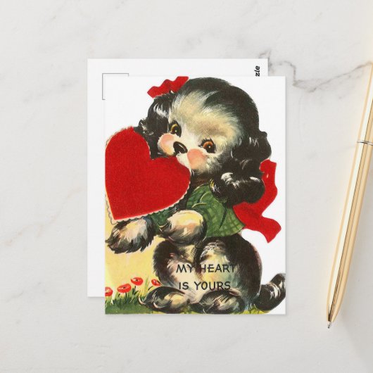 レトロなヴィンテージバレンタインパピー ポストカード (正面/裏面インサイチュ)
