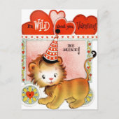 レトロなヴィンテージバレンタインライオン シーズンポストカード (正面)