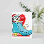 レトロなヴィンテージバレンタイン猫 シーズンポストカード (スタンド正面)