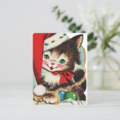 レトロなヴィンテージフェスティバルのクリスマス猫 ポストカード (スタンド正面)