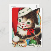 レトロなヴィンテージフェスティバルのクリスマス猫 ポストカード (正面/裏面)