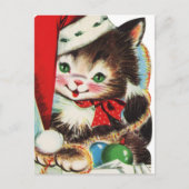 レトロなヴィンテージフェスティバルのクリスマス猫 ポストカード (正面)