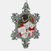 レトロなヴィンテージホリデー雪カップル スノーフレークピューターオーナメント (左)