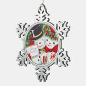 レトロなヴィンテージホリデー雪カップル スノーフレークピューターオーナメント (右)