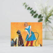 レトロなヴィンテージ清掃用女性はがき ポストカード (スタンド正面)