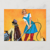 レトロなヴィンテージ清掃用女性はがき ポストカード (正面)