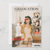 レトロなヴィンテージ雑誌の写真4点で表現した卒業式の案内 招待状 (正面)