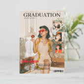 レトロなヴィンテージ雑誌の写真4点で表現した卒業式の案内 招待状 (スタンド正面)