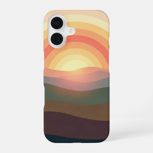 レトロな丘陵の日の出 iPhone 16ケース (裏面)