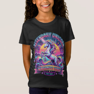 レトロな伝説のユニコーンと星のガールズTシャツ Tシャツ