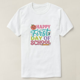 レトロな元気な学校初日 リンゴのイラスト Tシャツ