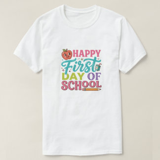 レトロな元気な学校初日 リンゴのイラスト Tシャツ