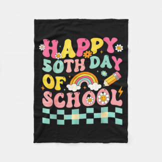 レトロな先生と生徒のスモールイラストでお祝いする入学50日目 フリースブランケット