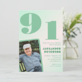 レトロな写真のグリーンがかったデザインの男性の91歳の誕生日 招待状 (スタンド正面)