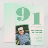 レトロな写真のグリーンがかったデザインの男性の91歳の誕生日 招待状 (正面/裏面)