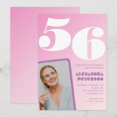 レトロな写真のピンクの56歳の誕生日招待状 招待状 (正面/裏面)