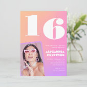 レトロな写真の彼女のためのピンクの16歳の誕生日招待状 招待状 (スタンド正面)