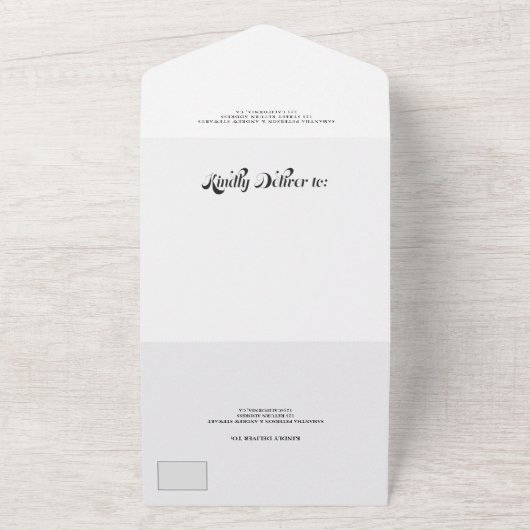 レトロな写真黒のスクリプトのシックな結婚式 オールインワン招待状 (外側)