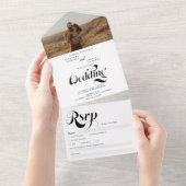 レトロな写真黒のスクリプトのシックな結婚式 オールインワン招待状 (貼ってはがせる)