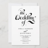 レトロな写真 黒白スクリプト 結婚式 QRコード 招待状 (正面)