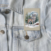 レトロな冬のオオカミの水彩画 90年代の荒野の自然 缶バッジ (インサイチュ)