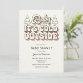 レトロな冬のベビーシャワー「Baby It's Cold Outside」 招待状 (スタンド正面)