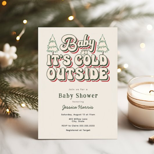 レトロな冬のベビーシャワー「Baby It's Cold Outside」 招待状