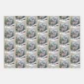 レトロな冬の狼の水彩画 90年代の荒野の自然 ラッピングペーパーシート (正面)
