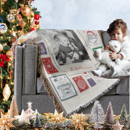 レトロな切手のクリスマスイラスト写真 スローブランケット
