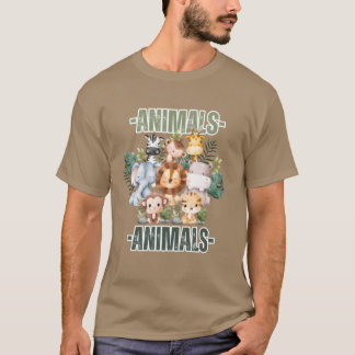 レトロな動物の家族 Tシャツ