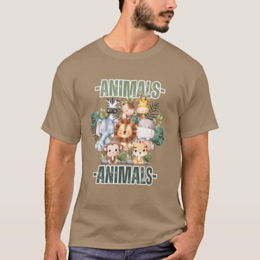 レトロな動物の家族 Tシャツ (正面)