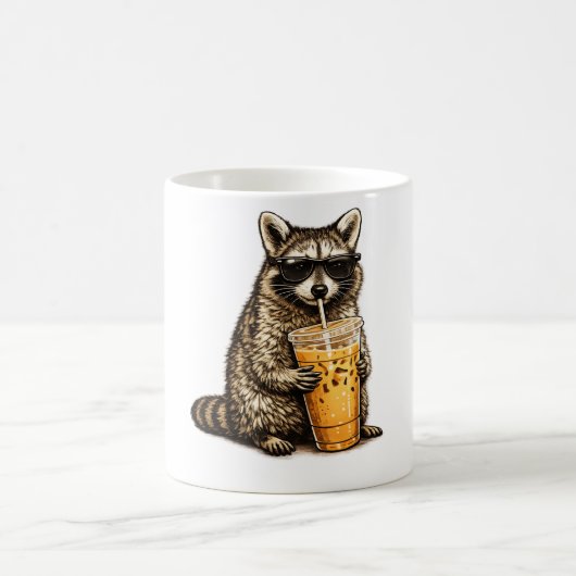 レトロな動物 - 面白いアライグマのアイスコーヒー コーヒーマグカップ (中央)