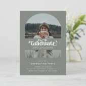 レトロな卒業パーティーのアーチ写真 卒業祝い 招待状 (スタンド正面)