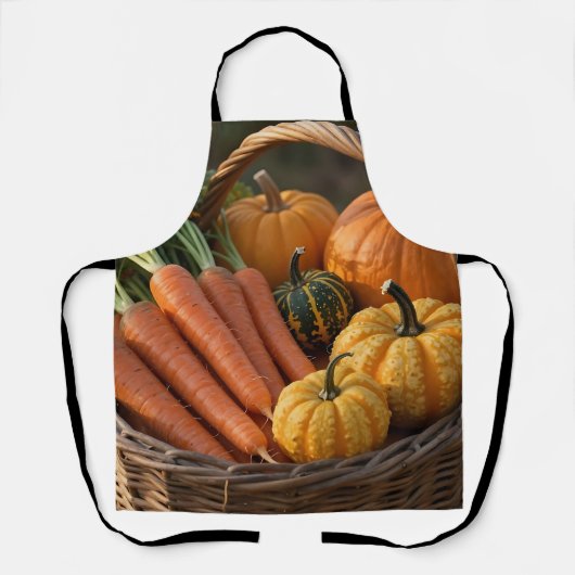 レトロな収穫かごのカボチャ 人参 エプロン (正面)