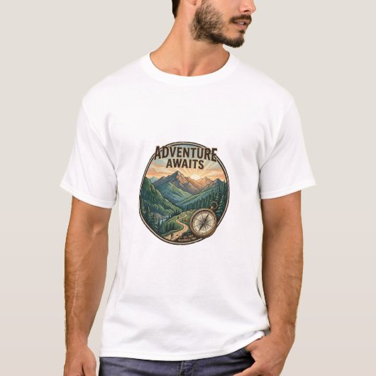 レトロな国立公園ポスター風デザインで冒険が待っている Tシャツ (正面)