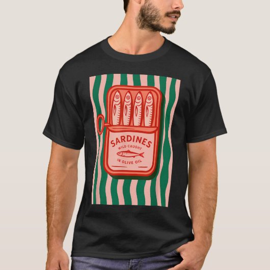 レトロな夏のイワシの缶詰 Tシャツ (正面)