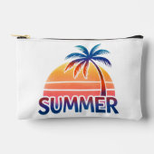 レトロな夏の夕日とヤシの木 アクセサリーポーチ (正面)