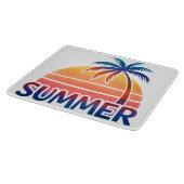 レトロな夏の夕日とヤシの木 カッティングボード (角)