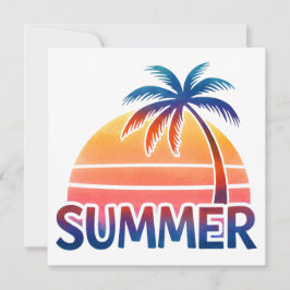 レトロな夏の夕日とヤシの木 カード