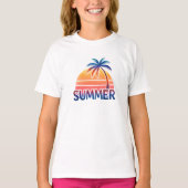 レトロな夏の夕日とヤシの木 Tシャツ (正面)
