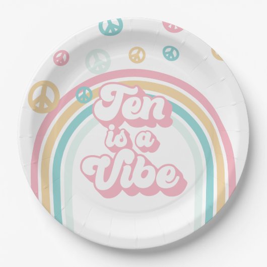 レトロな夏の虹色のビジュアル Ten is a Vibe ペーパープレート (正面)