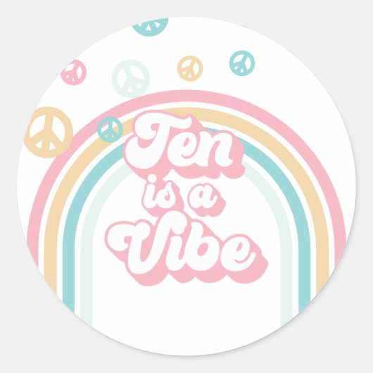 レトロな夏の虹色のビジュアル Ten is a Vibe ラウンドシール (正面)
