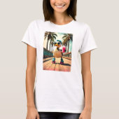 レトロな夏の面白いローラーダック Tシャツ (正面)