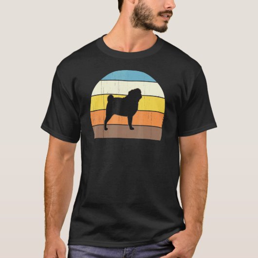 レトロな夕日とパグ パグの飼い主のための楽しいデザイン Tシャツ (正面)