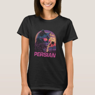 レトロな夕日とペルシャ猫のサングラス Tシャツ