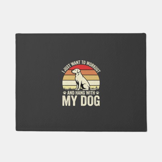 レトロな夕日と私の犬とエクササイズ ドアマット (正面)