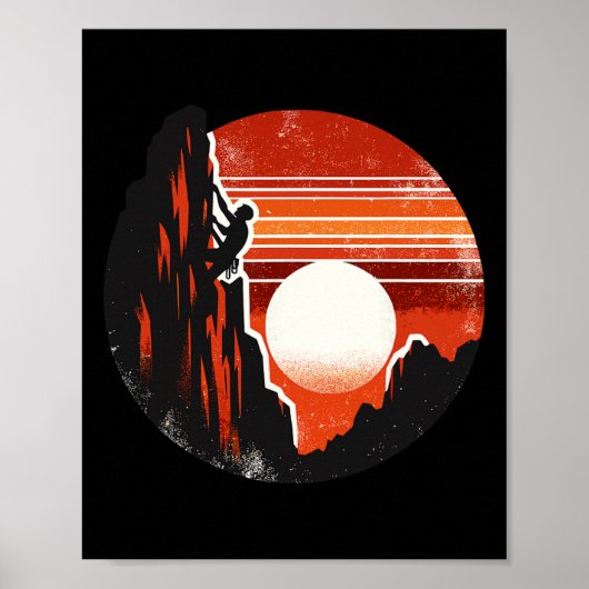 レトロな夕日の山登り 登山家  ポスター (正面)